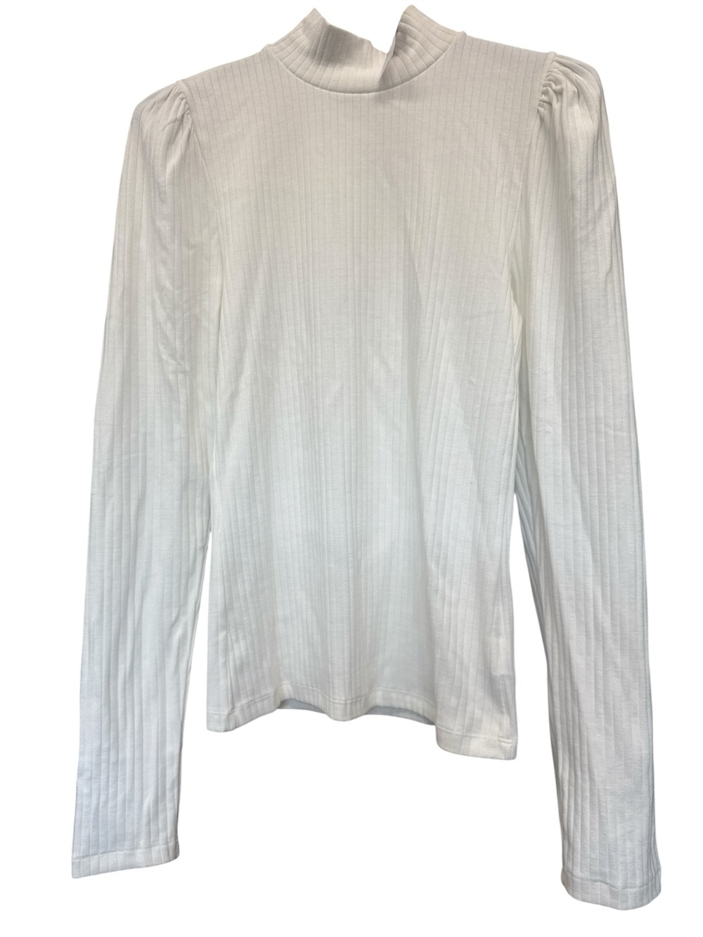 GAP White Ribbed Mock-Neck Long Sleeve Top with Puff Shoulders